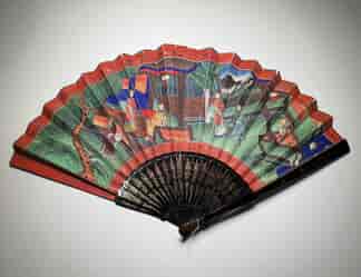 Chinese Export fan, applied figures, c. 1850
