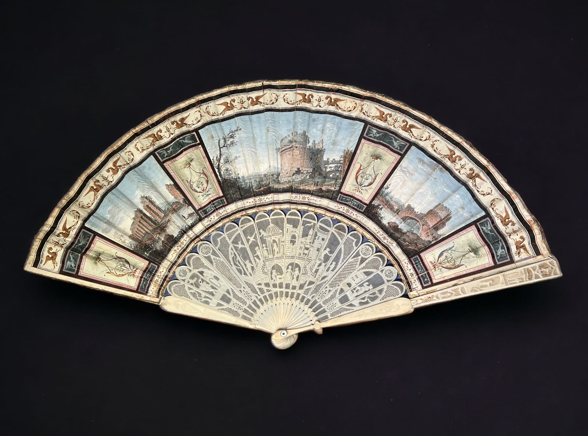 'Grand Tour' fan, Views of Rome, Italian c.1785