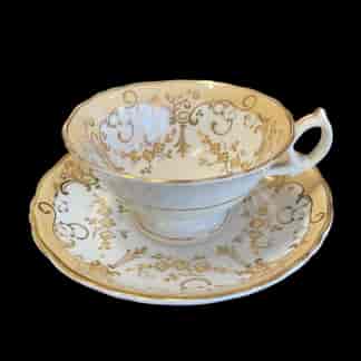 Davenport beige and gilt cup and saucer, pat. 535, c.1840