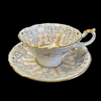 Bowers porcelain cup & saucer, landscape panels, circa 1845
