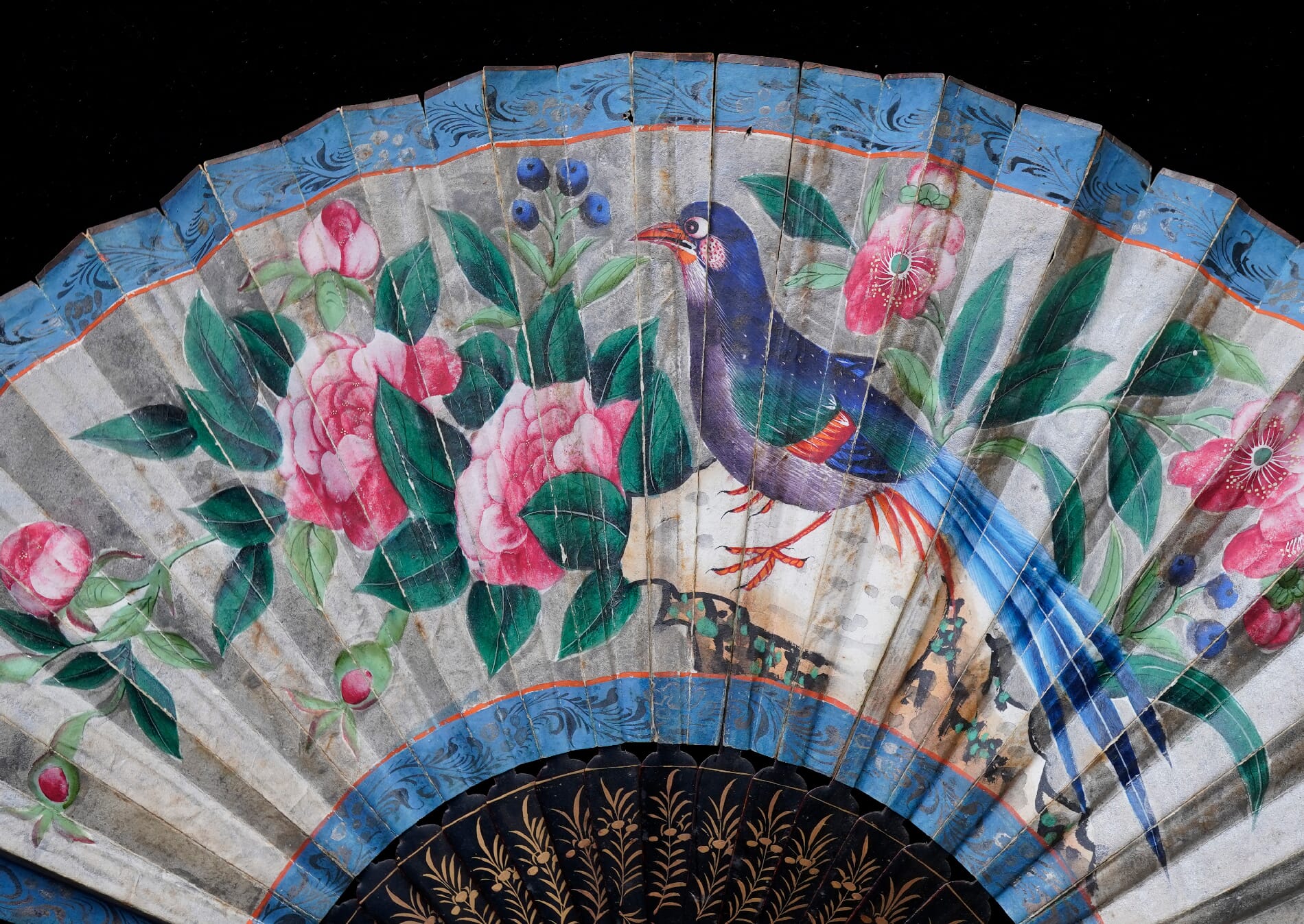 Chinese Export Bird Fan - dertail - c. 1850