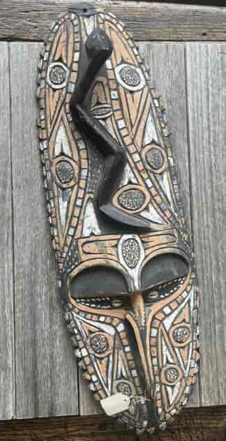PNG carved wood mask, snake totem + colours, 20th c.
