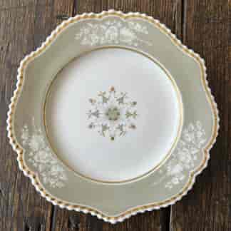 Chamberlains Worcester plate with gadrooned rim and grey floral ground