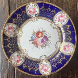 Chamberlains Worcester plate, rich roses and gold on cobalt ground, pat.822, c.1822