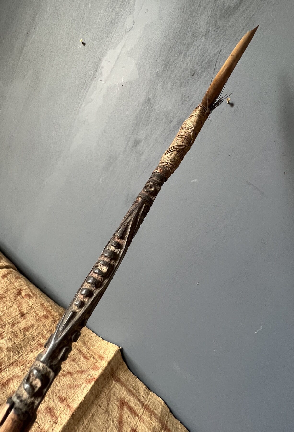 PNG arrow, carved & painted shaft, collected mid-20th c.