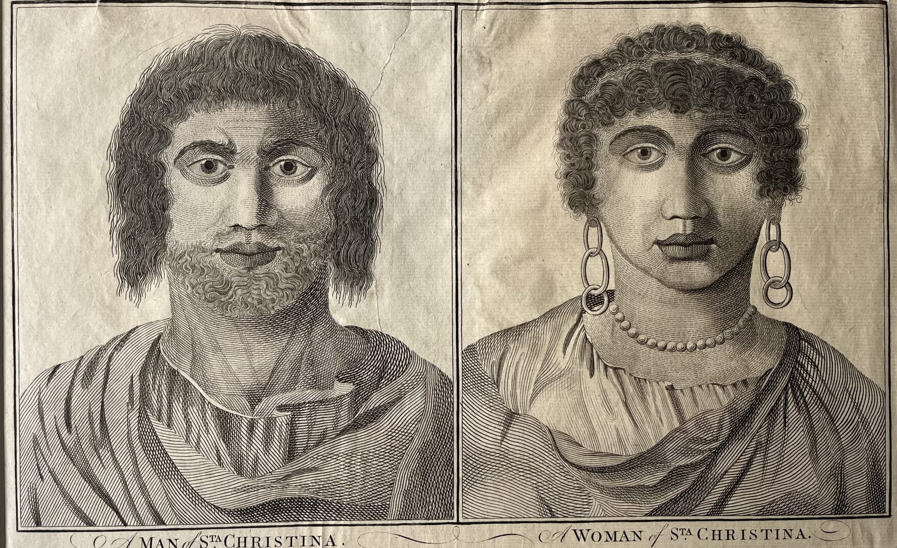 Cook's Voyages original mounted print- ' A MAN of Sta CHRISTINA, A WOMAN of Sta CHRISTINA' c. 1785