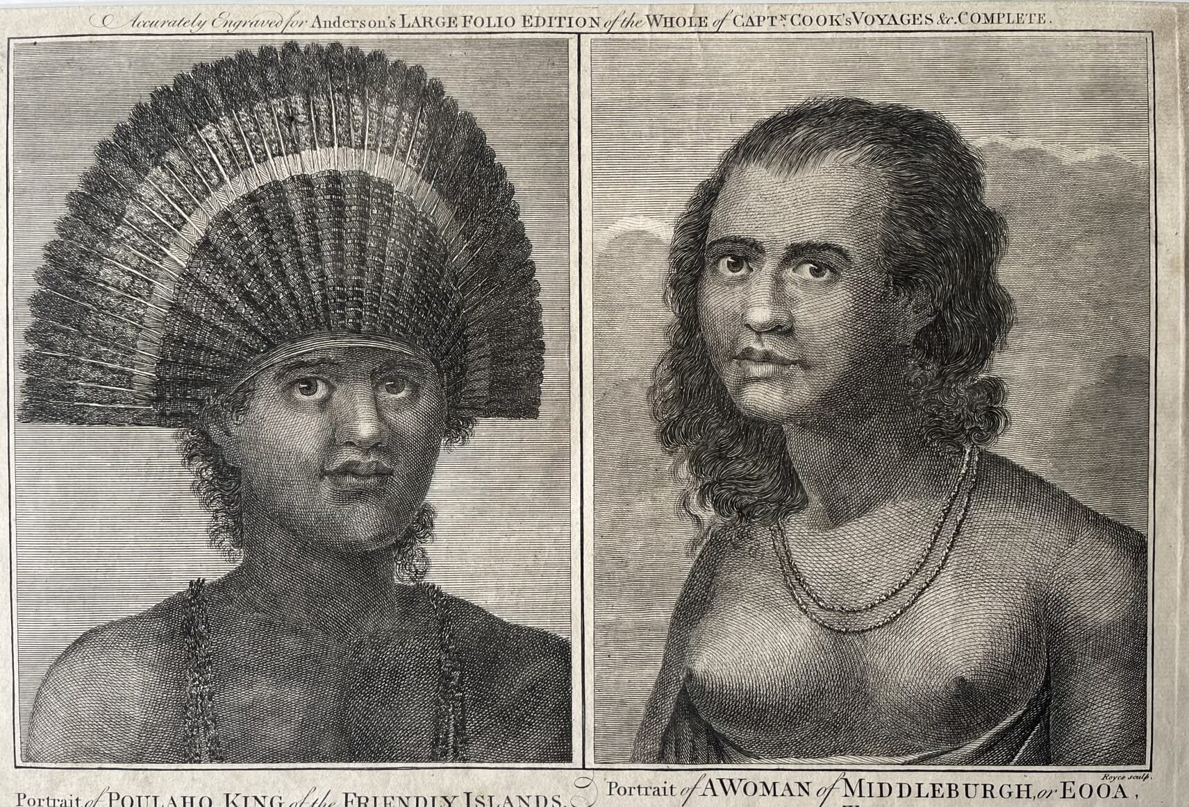 Cook's Voyages original mounted print- ' Portrait of POULAHO, KING of the FRIENDLY ISLANDS', c. 1785