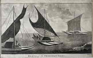 Cook's Voyages original print- 'BOATS of the FRIENDLY ISLES' (Tonga) c. 1785