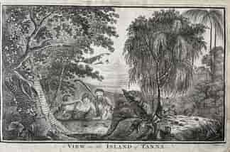 Cook's Voyages original mounted print- 'A VIEW in the ISLAND of TANNA.'