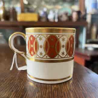 Derby coffee can, pattern 600, gold & red ovals & stars, c. 1810
