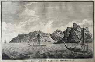 Cook's Voyages original mounted print- 'View of RESOLUTION BAY in the MARQUESAS.' C,1785