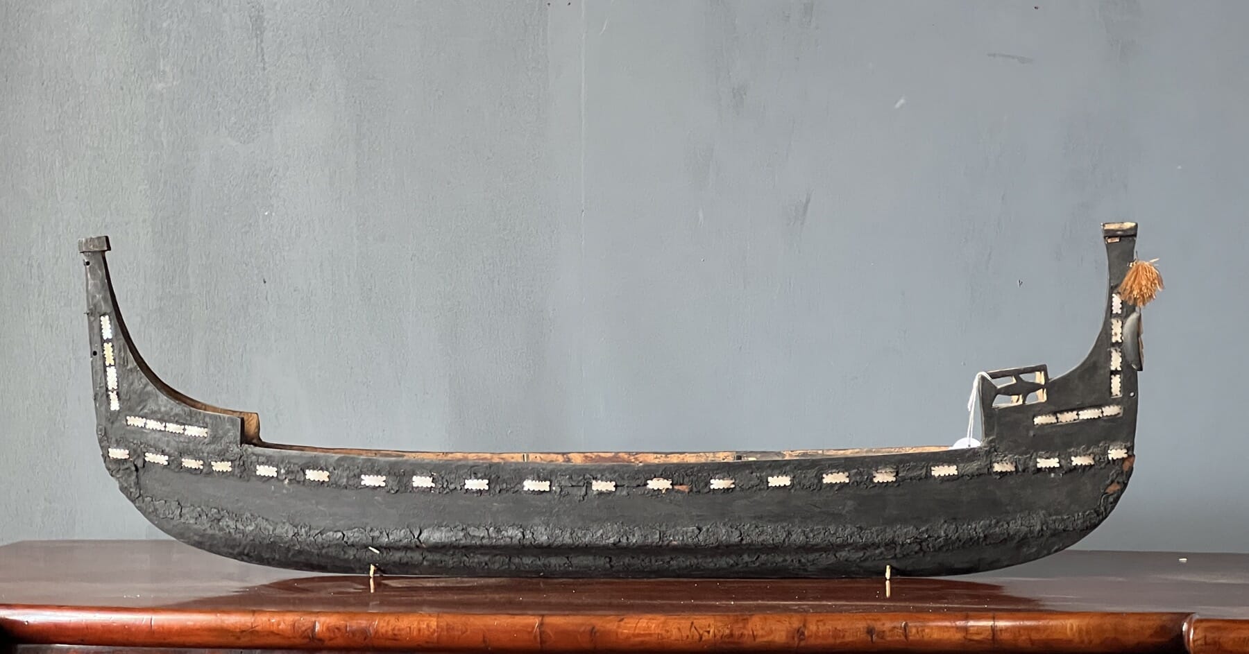 Large Solomon Islands 'Tomako' War Canoe model, pearl inlay, mid 20th c.