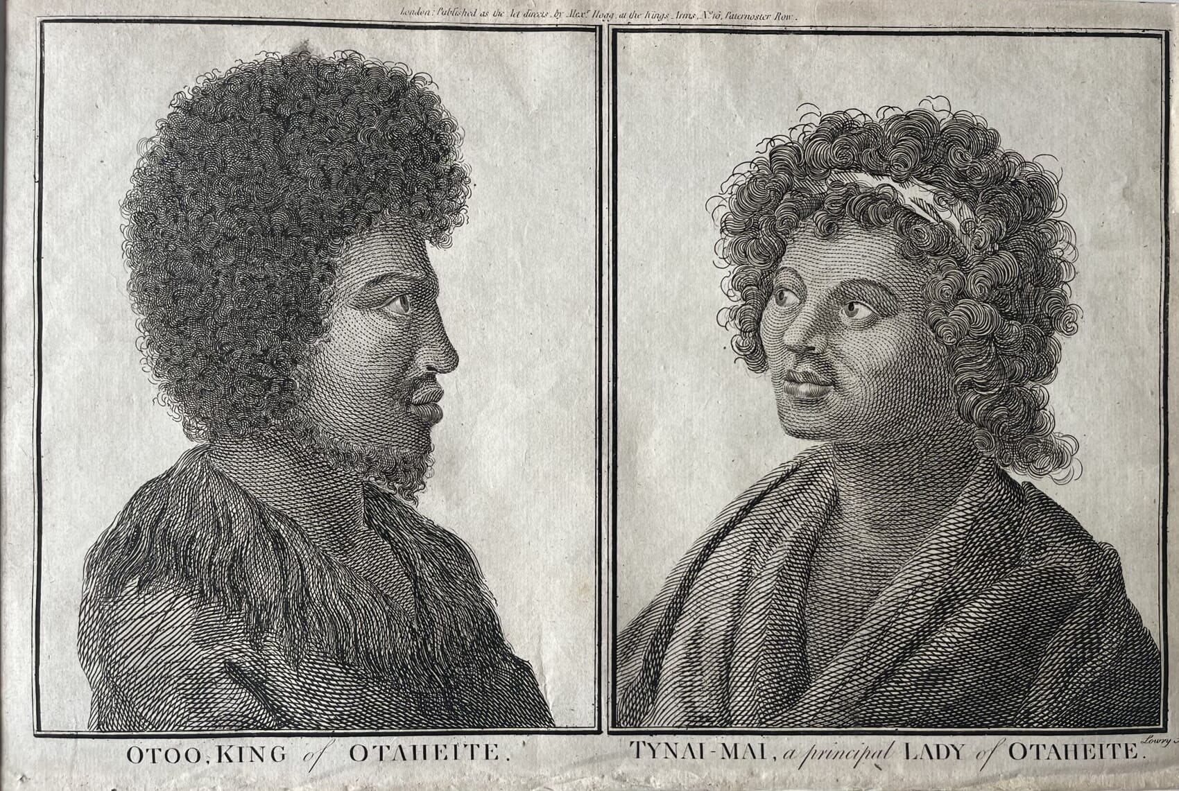 Mounted print- 'OTOO. KING of OTAHEITE, TYNAI-MAI, a principal LADY of OTAHEITE'
