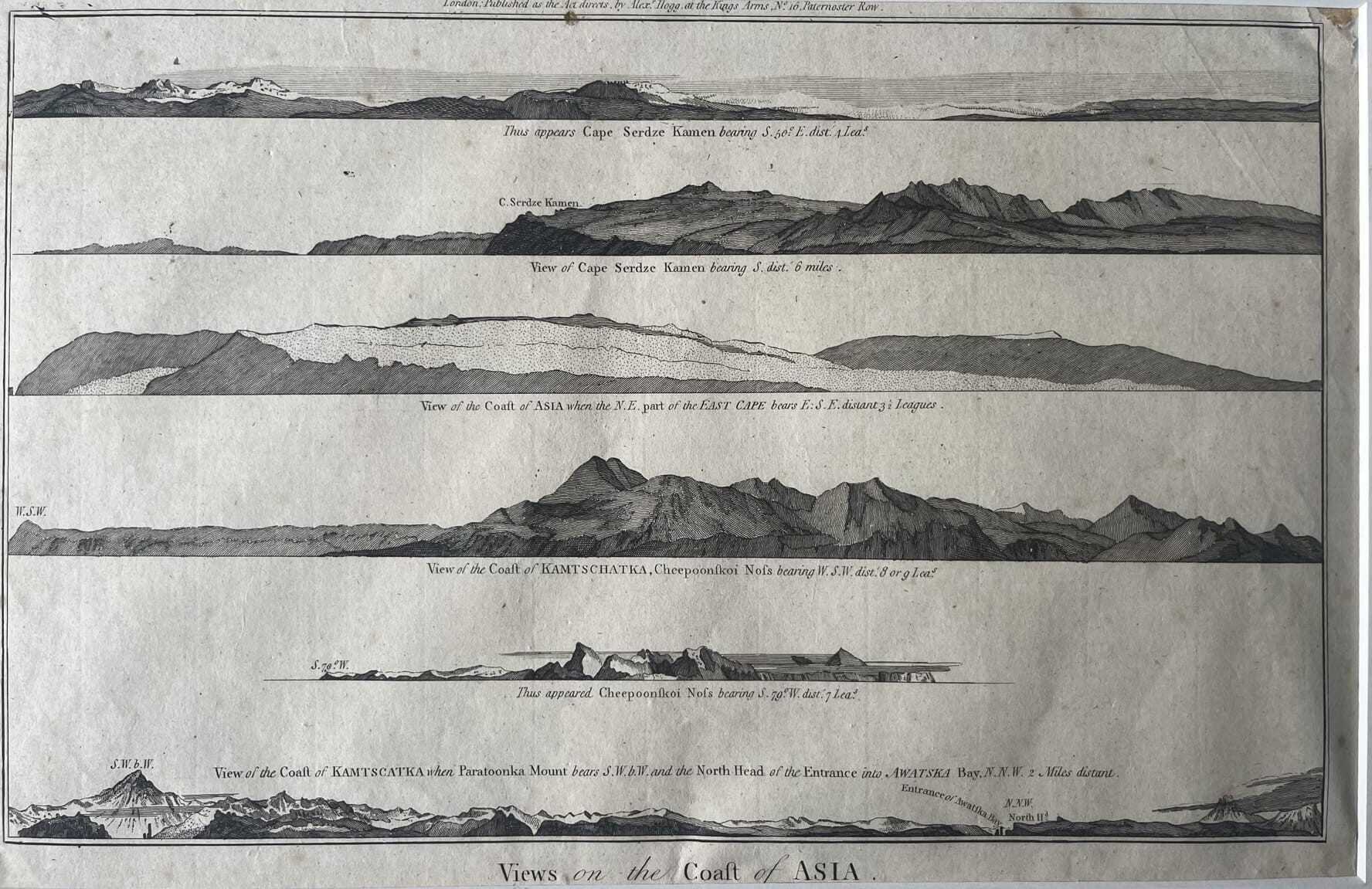 Cook's Voyages original mounted print- ' Views on the Coaft of ASIA' C.1785