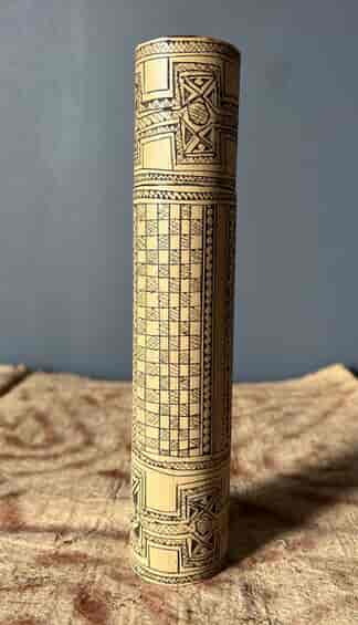 PNG incised cane lime container, chequerboard pattern, 20th c.