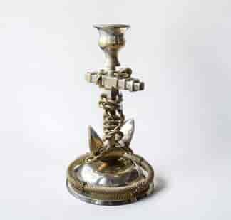 Interesting Nautical 'Anchor' candlestick, brass with silver-plate, c. 1910