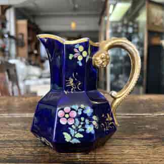 Spode porcelain blue jug, lizard handle, c.1820