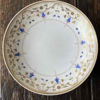 Bloor Derby saucer dish, gilt scroll and bluebell border C.1830