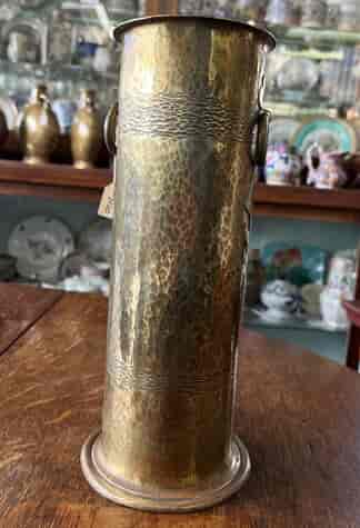 Arts & Crafts brass vase, handbeaten with ring handles, c. 1905