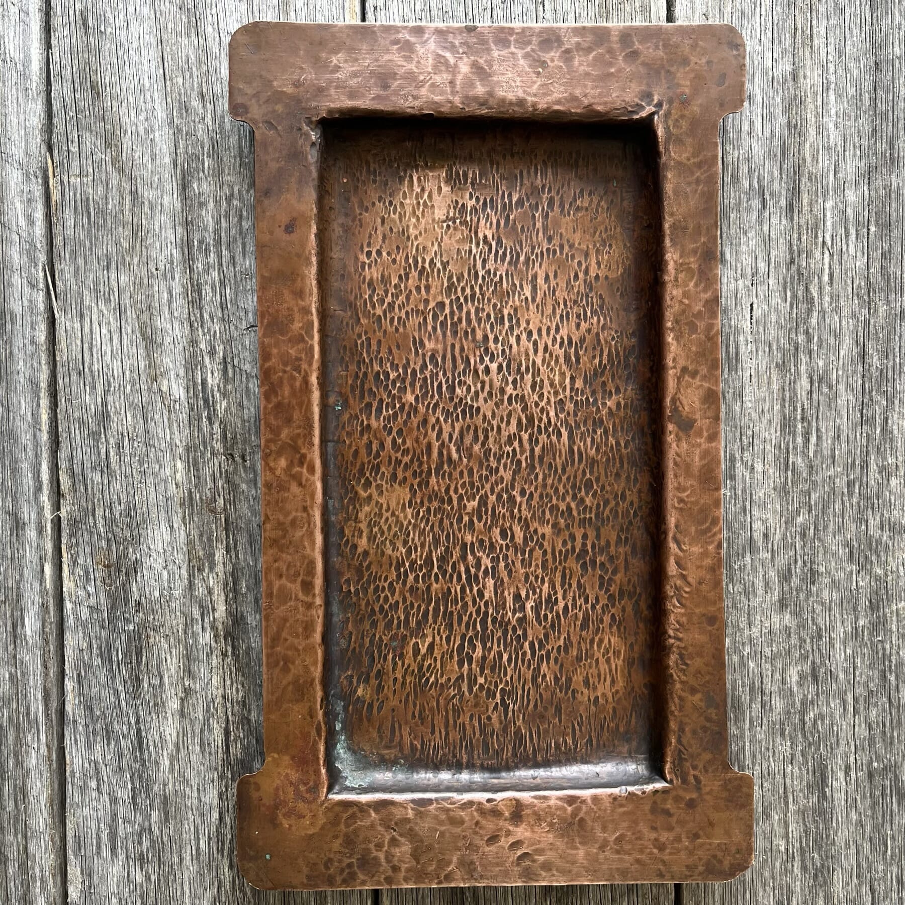 Copper Arts + Crafts hand-beaten dish, c. 1900