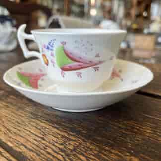 Staffordshire Porcelain cup + saucer, 'slice of watermelon' pattern 104, C. 1835