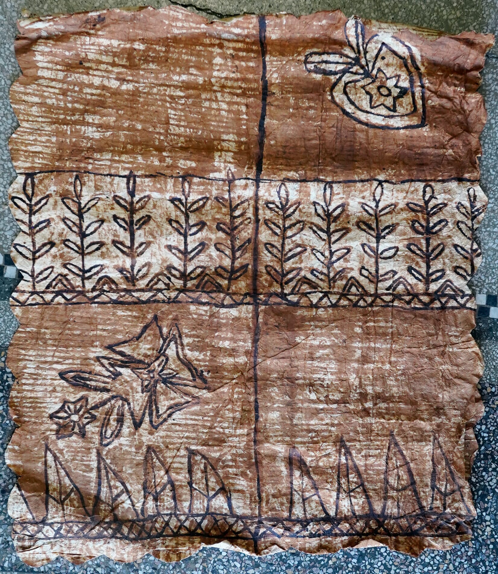 Tonga 'ngatu' Tapa cloth with stylised trees, 20th c.