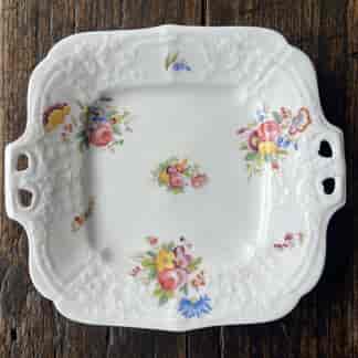 Coalport serving dish moulded and handprinted with flowers, c.1840