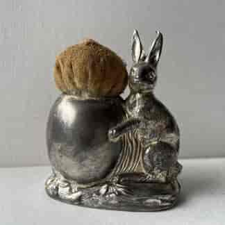 Silver plate Rabbit pincushion, C. 1890