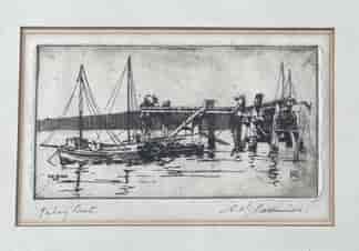 Arthur N Baldwinson 'Fishing Boats' etching, Port Augusta 1929