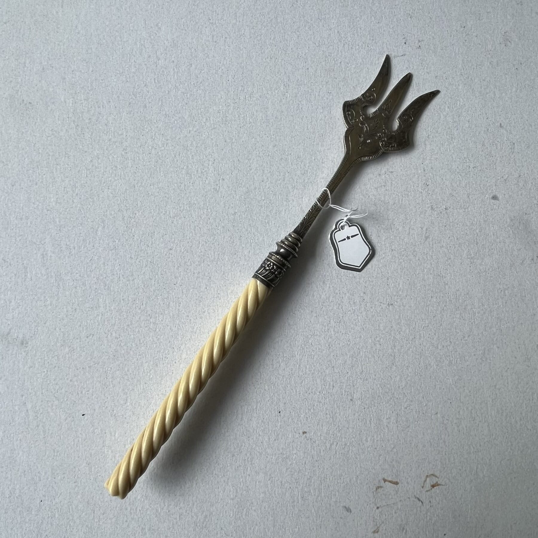 Pickle fork, fluted ivory handle, C. 1890