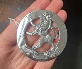 Scottish silver-plate badge, Lion 'NEMO ME IMPUNE LACESSIT', Stokes Melbourne c. 1950