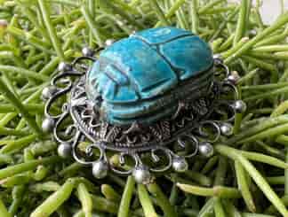 Fine Egyptian Silver large scarab brooch, c.1915