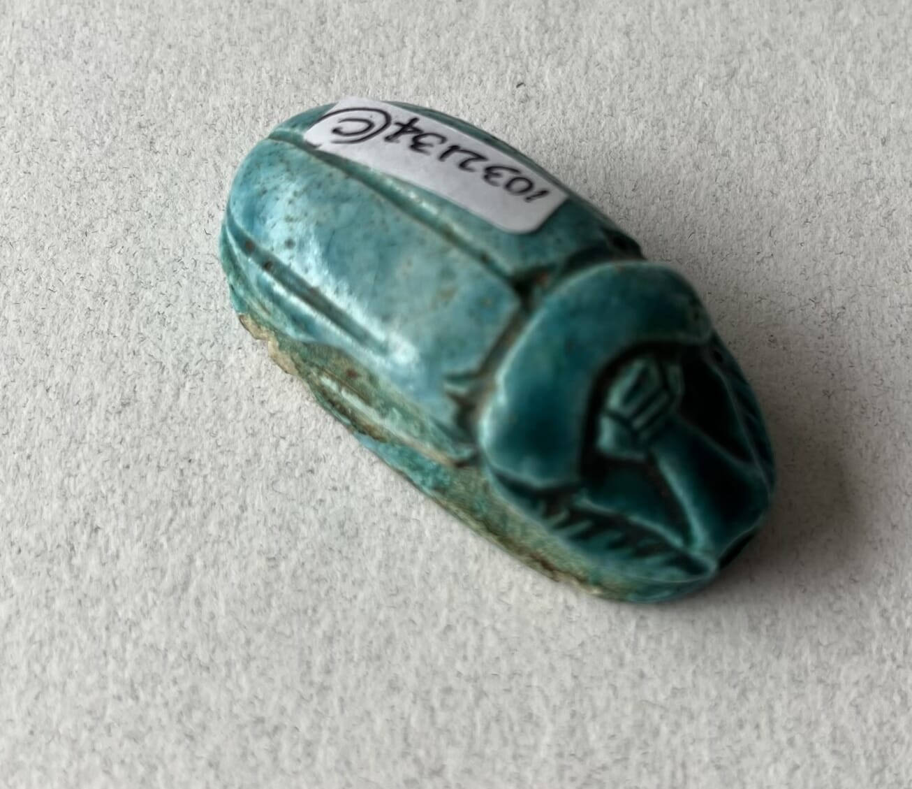 Egyptian turquoise scarab beetle, ancient style, 20th century