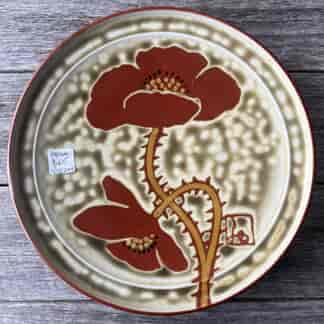 Japanese Mino ware  pottery plate with poppies, Mid 20th C