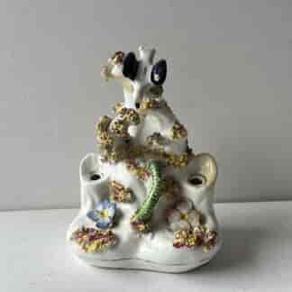 Staffordshire double quill holder, ornate snake / nest / tree, c. 1845