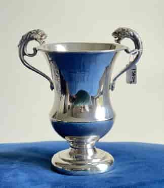Georgian style sterling silver trophy, lions head handles, Birmingham 1922