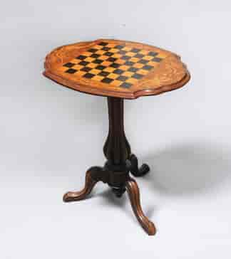 Victorian Walnut chess table with unusual openwork fluted column, c. 1880