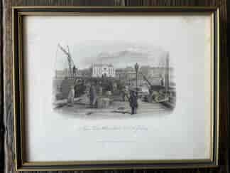 Framed hand coloured S.T.Gill engraving, Steam Packet Wharf, Macks Hotel Geelong, 1856: printed 1890