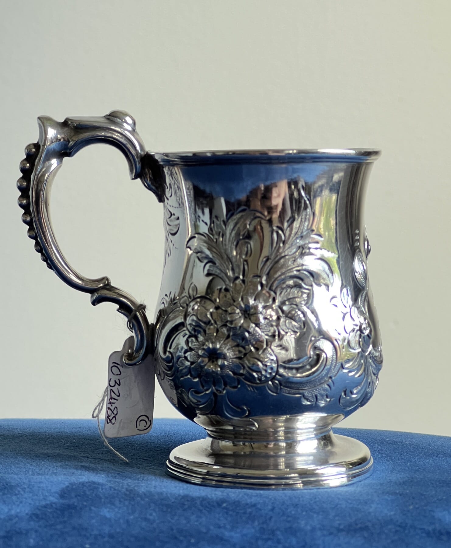 Victorian Sterling Silver Christening Mug, flower embossed, Birmingham 1868  – Moorabool Antique Galleries