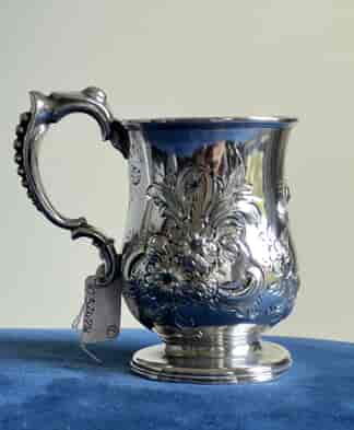 Victorian Sterling Silver Christening Mug, flower embossed, Birmingham 1868