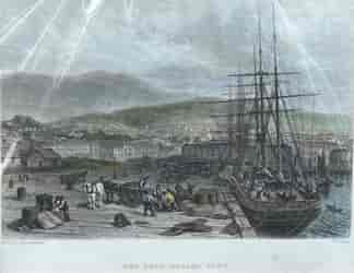 The Quay, Hobart Town ‘from a photograph’, copperplate engraving hand coloured 1874