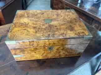Victorian burr walnut writing box, C 1870