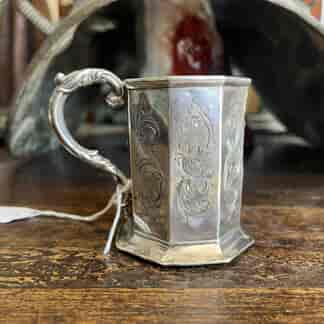 Victorian octagonal silver christening mug, Birmingham 1865.
