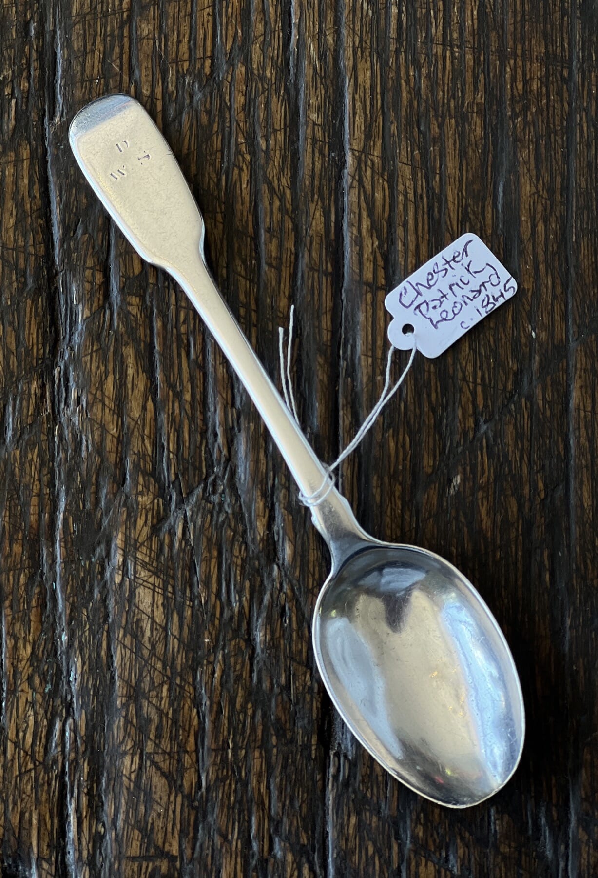 Sterling Silver tea spoon, rare Chester maker Patrick Leonard, c.1845