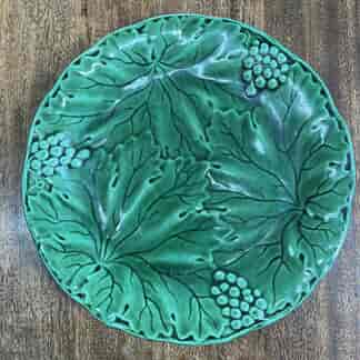 Wächtersbach Majolica plate, fruiting vine green glaze, c. 1880