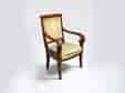 French Mahogany open armchair with scroll arms, rosettes, c. 1870