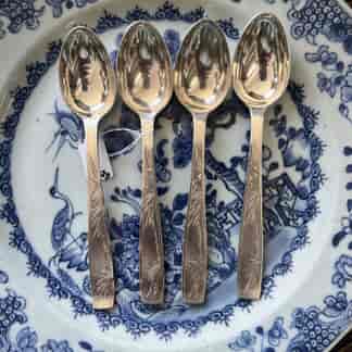 4 Chinese silver teaspoons, bamboo moulded, c. 1920