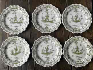 6  French faience plates, green chinoiserie pattern 20th c