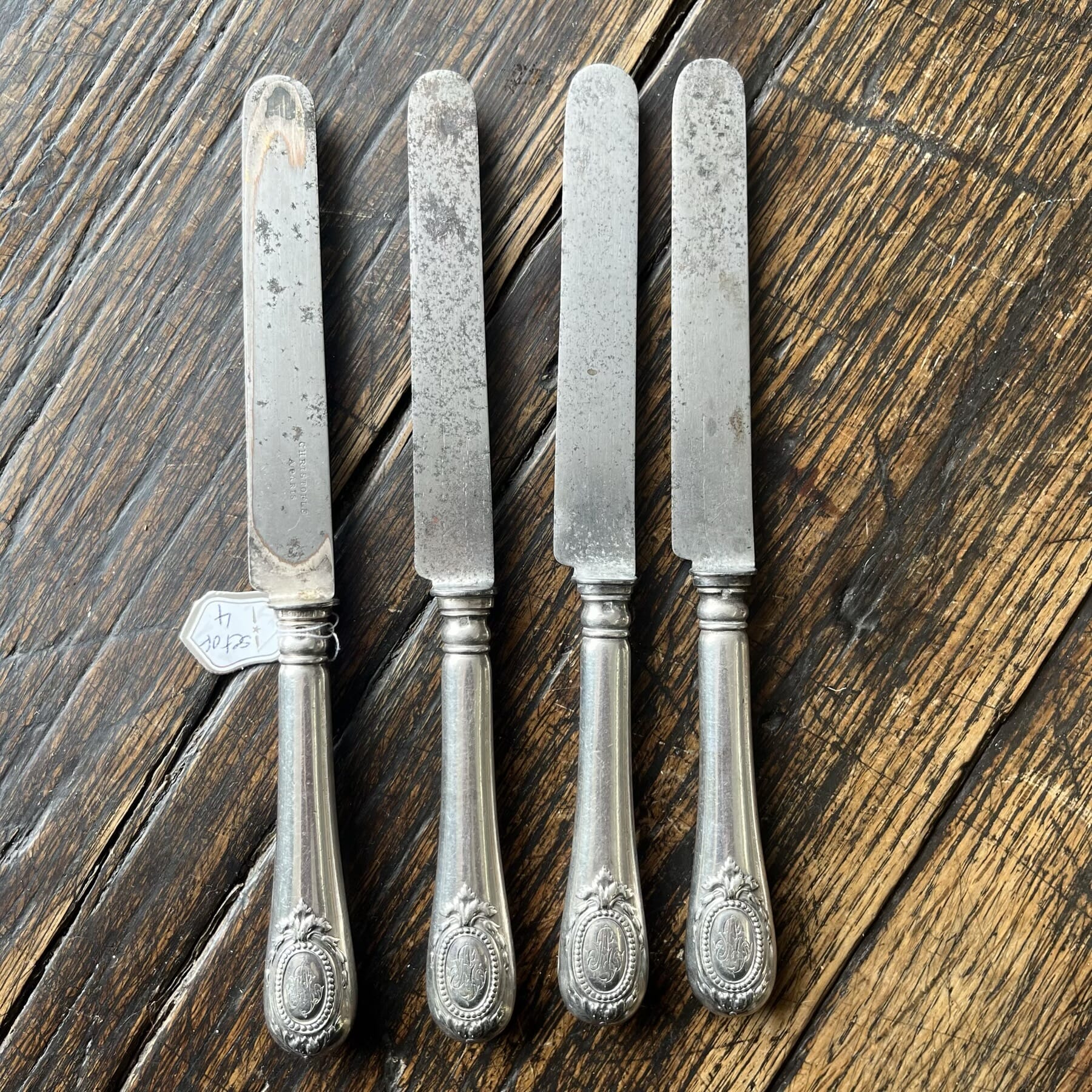 Set of four Christofle silver handled knives, 19th C