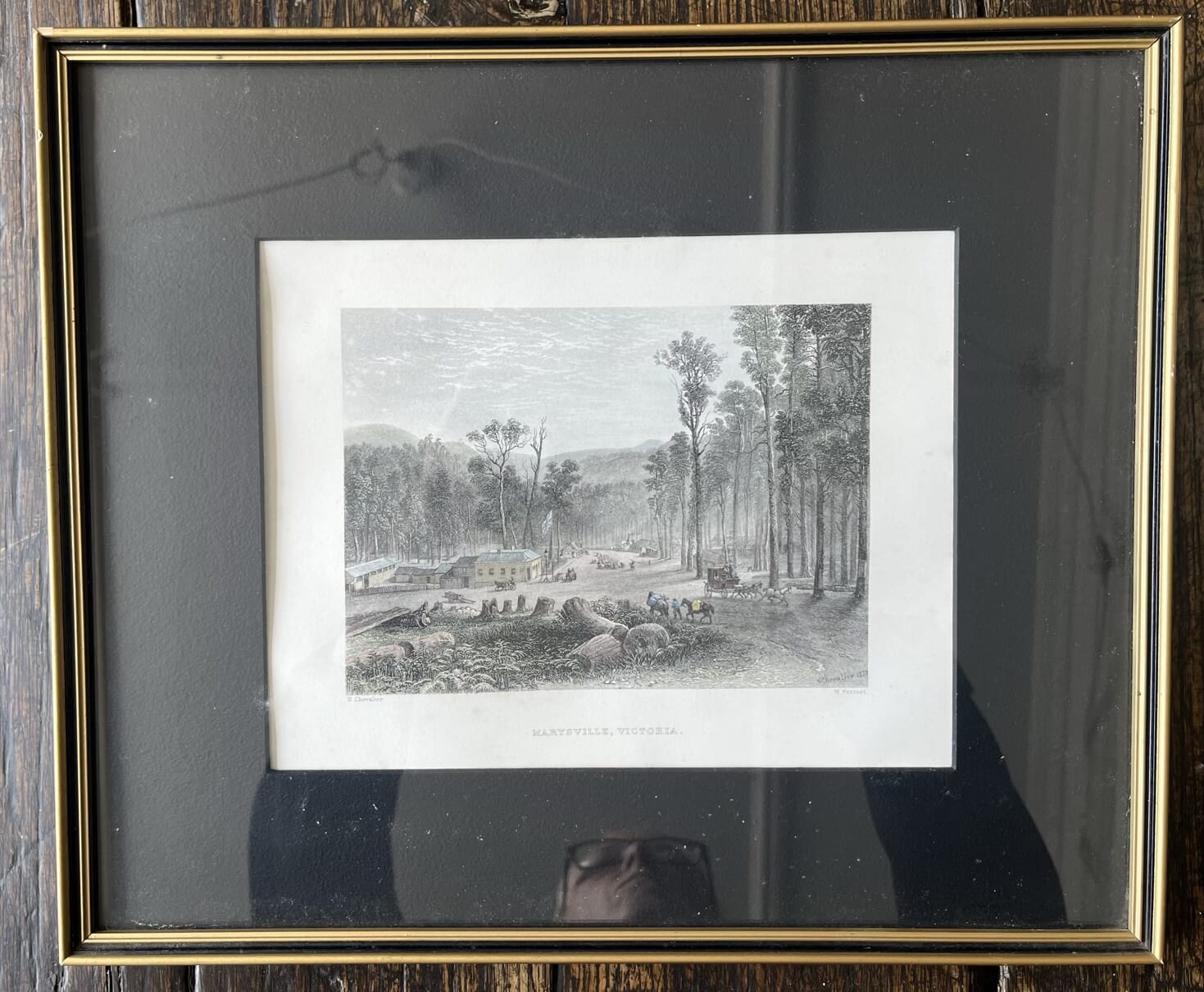 Framed hand-coloured engraving Marysville, Victoria